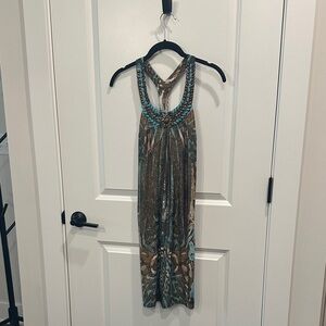 Boston Proper Backless Dress in Brown and Blue